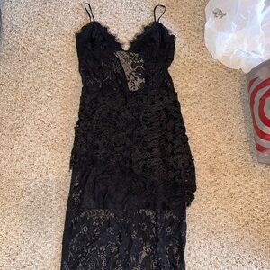 Black dress multi layer lace see thru stomach